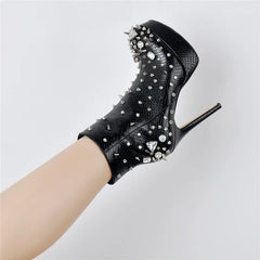 Studded Rhinestone Platform Ankle Boots