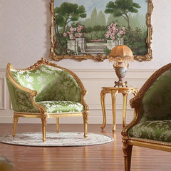 French-style round side table with curved legs, ideal for formal living rooms