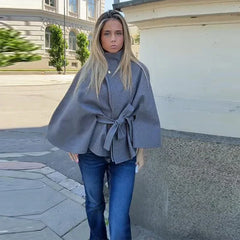Stand Collar Belted Cape Coat