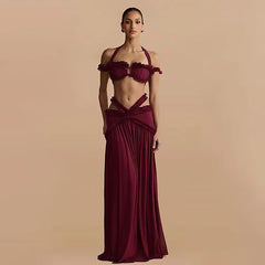 Halter Ruffle Crop Top and Cutout Maxi Skirt
