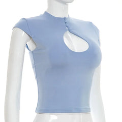 Cutout Mock Neck Button Top
