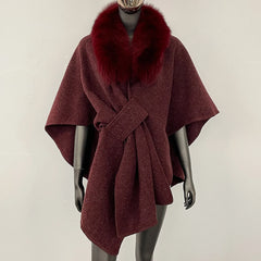 Fur Collar Knit Poncho