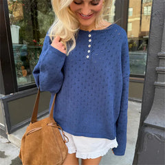Eyelet Knit Button Placket Top