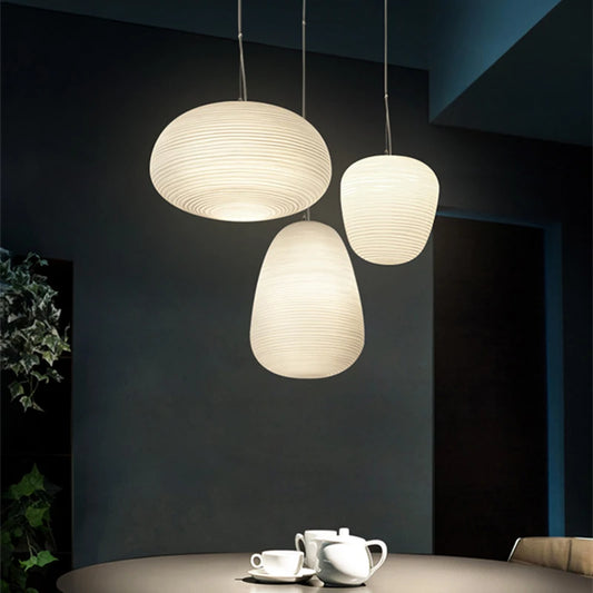 Milky White Glass Whorls Cocoon Acrylic Hanging Lamp