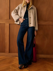 Checked cropped lapel jacket worn with trousers