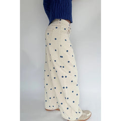 Polka Dot Print Wide Leg Jeans