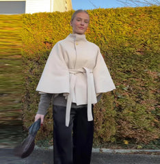 Stand Collar Belted Cape Coat