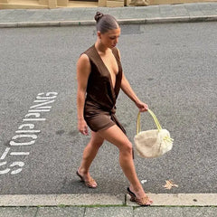 Plunging Neck Knot Front Mini Dress