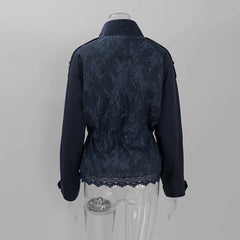Utility Stand Collar Button Drawstring Peplum Jacket