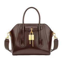 Metallic Structured Lock Satchel Bag