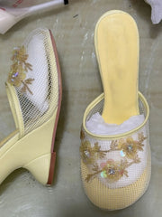 Embellished Mesh Wedge Mule Shoes