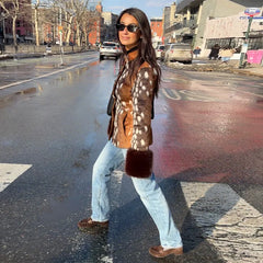 Faux Fur Spotted Print Jacket