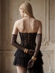 Lace Corset Asymmetrical Tulle Hem Gown