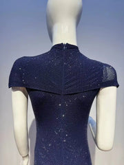 High Neck Cut-out Sequin Mid-Calf Dress