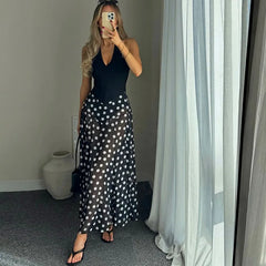 Polka Dot Halter Neck Maxi Dress