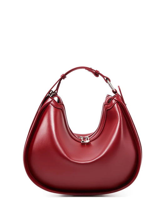Structured red leather hobo bag