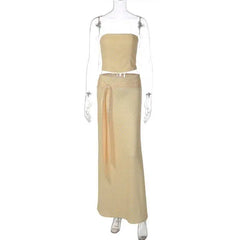 Polka Dot Strapless Tube Top and Maxi Skirt Set