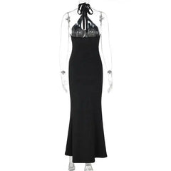 Gold Ring Halter Neck Column Maxi Dress