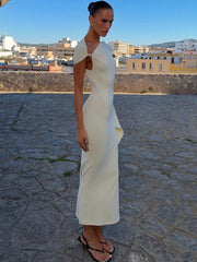 White One Shoulder Twisted Sleeve Midi Dress