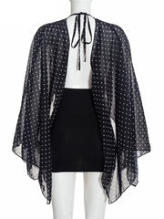 Black Polka Dot Deep Neck Flare Sleeve Mini Dress
