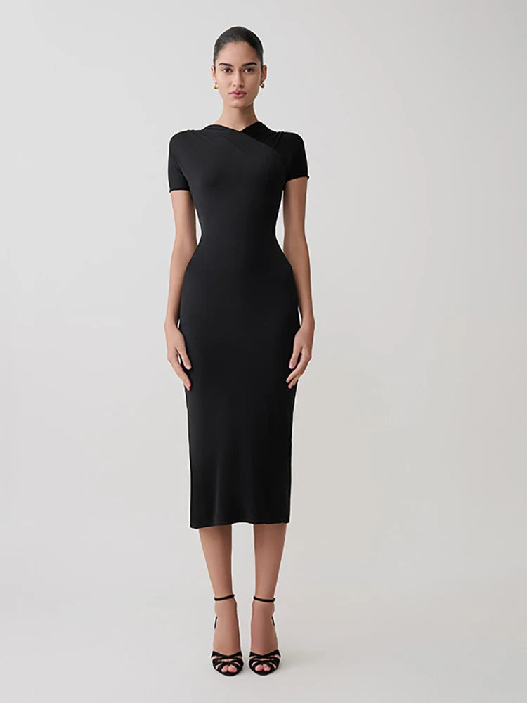 Black cross neck maxi dress