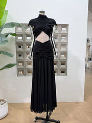 Ruched Cutout High Neck Maxi Dress