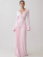 Lace Trim Flare Sleeve Maxi Dress