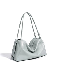 Light blue soft leather pillow shoulder bag with two straps