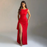 Women Solid Color High Split Maxi Dress