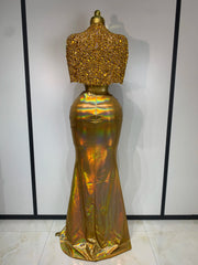 Sparkly Diamond Mock Neck Shawl Crop Top and Maxi Skirt Set
