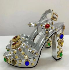 Embellished Platform Chunky Heel Sandals