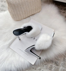 Faux Fur Slide High Heel Mules