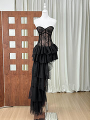 Lace Corset Asymmetrical Tulle Hem Gown