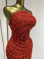 Sequined Mesh Strapless Floor-Length Dress