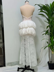White Lace Halter Neck Tiered Maxi Dress