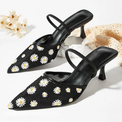 Daisy Embroidered Mesh Slingback Heels