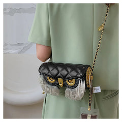 Quilted Chain Owl Shoulder Bag