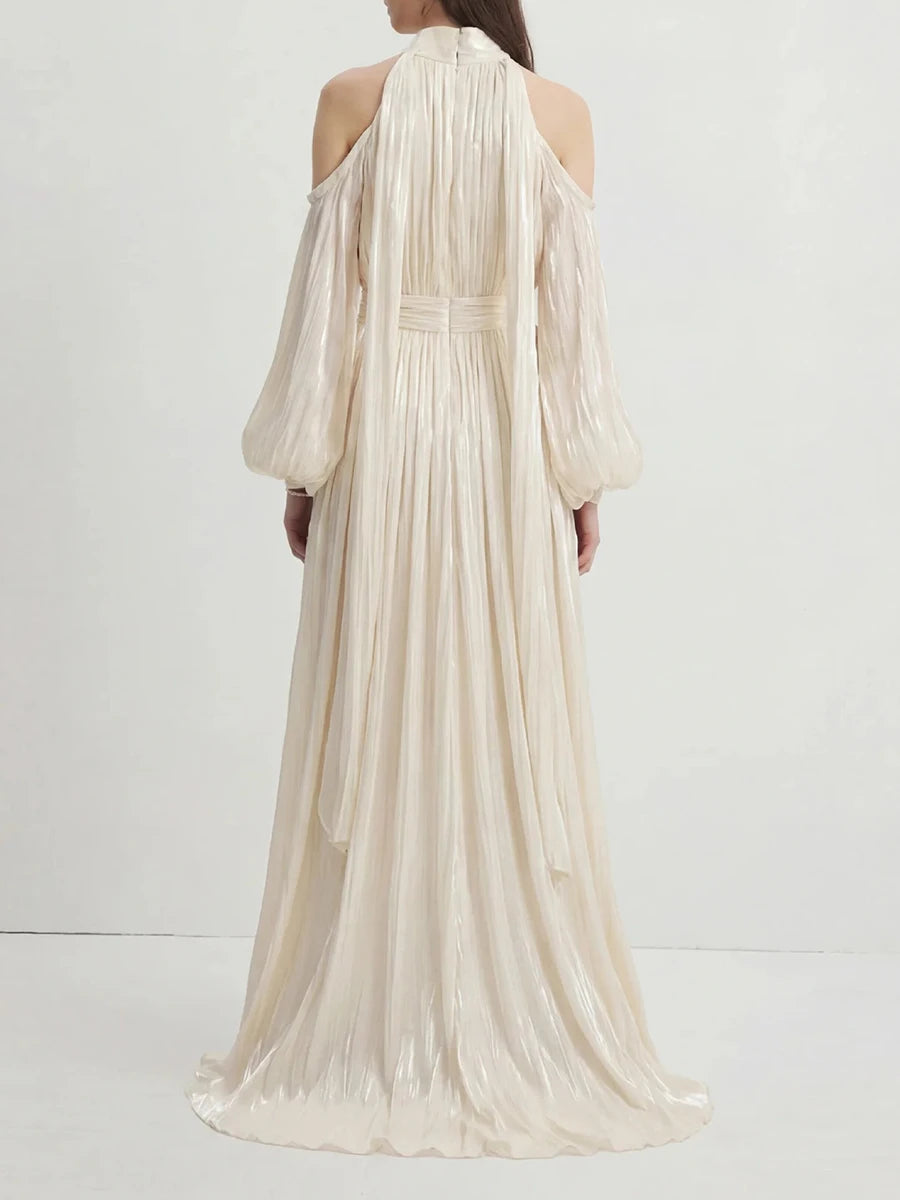 High neck cold shoulder maxi dress back view