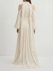 High neck cold shoulder maxi dress back view