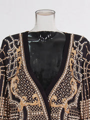 Embellished Beaded Geometric Print Coat