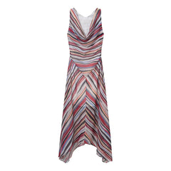 Striped V-Neck Sleeveless Asymmetric Hem Midi Dress