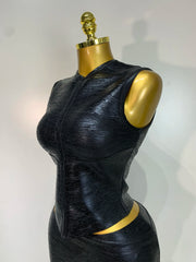 Metallic Bandage Mock Neck Tank Top and Mini Skirt Set