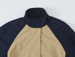 Colorblock High Neck Drawstring Jacket and Trousers Tracksuit Set