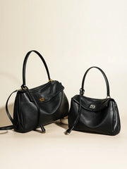 Black Large Capacity Cowhide Handbag