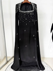 Beaded Cape Sleeve Maxi Dress