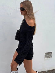 Black One Shoulder Long Sleeve Mini Dress