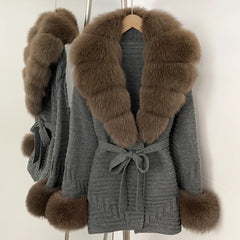 Fur Trim Belted Knit Jacket