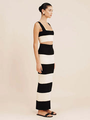 Striped Knitted Crop Top and Midi Skirt Suit