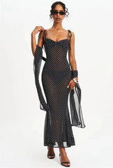 Polka Dot Spaghetti Strap Sweetheart Neck Maxi Dress