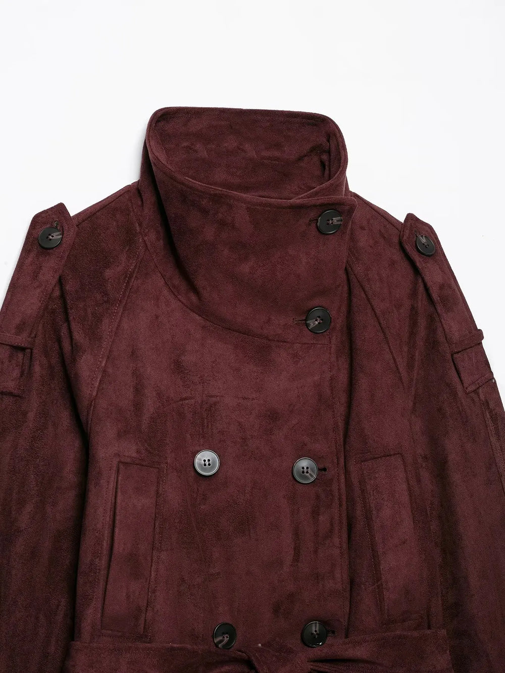 Faux Suede High Neck Cropped Jacket - Collar Detail